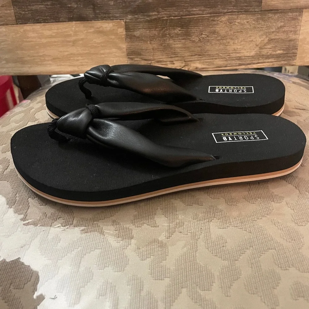 Sporty B Yellow Box Black Platform Flip Flop Sandals Knot Strap Thong Slides 8 - Picture 2 of 5